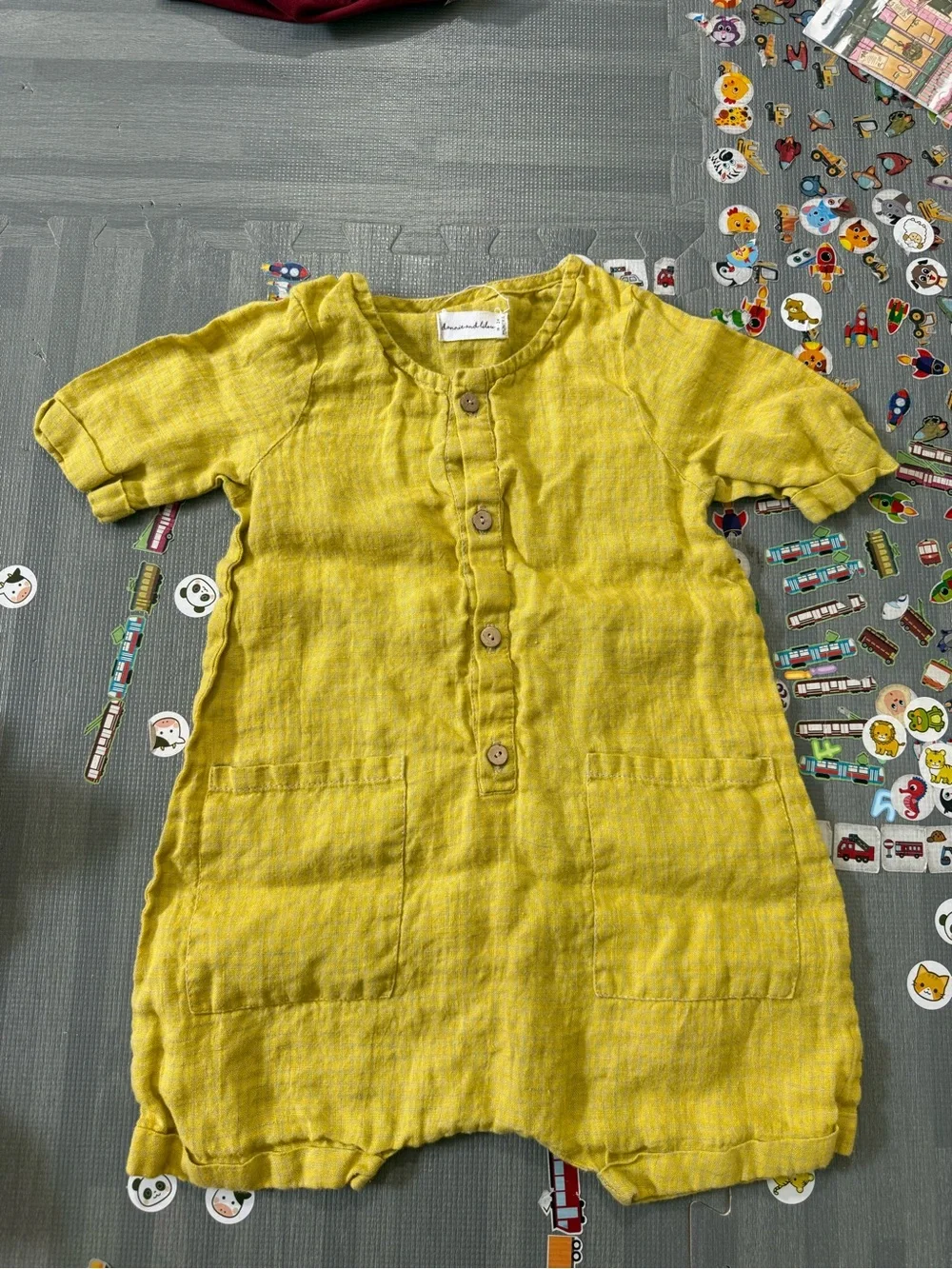 Dannie and lilou toddler yellow plaid short sleeves overalls
